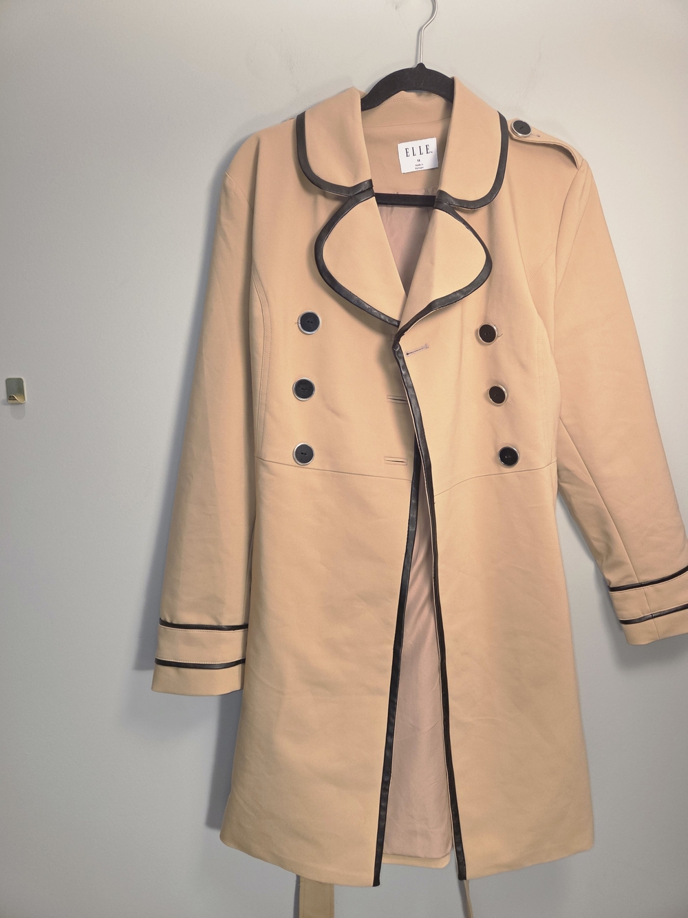 ELLE Women's Beige Trench Coat with Black Trim